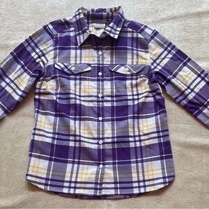 Columbia LSU Purple and Yellow Plaid Casual Button Down Shirt